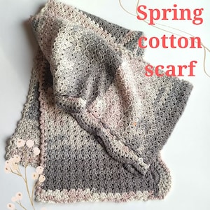 Multi Coloured Spring cotton scarf crochet, for Any Occasion, chape rectangular, Thin scarf, long vegan scarf, vintage broadcasting