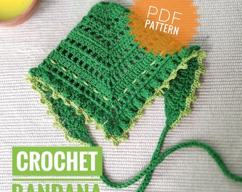 Bandana de algodón tejida a crochet, patrón fácil de crochet en PDF, banda para la cabeza, cubierta para la cabeza, patrón de diadema, patrón de pañuelo para la cabeza, diadema para mujer