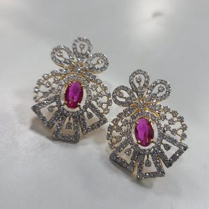 Ruby & Lab Grown diamanten oorknopjes | 1 kt diamanten accentoorbellen | 14 kt witgouden robijnstekers | Vintage geïnspireerde fijne sieraden