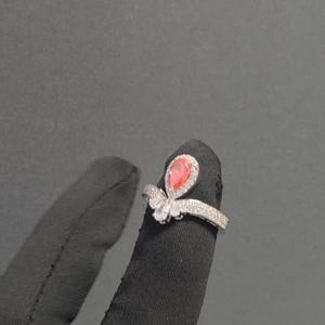 Pear-Cut Pink Gemstone & Lab Grown Diamond Leaf Ring in 14K White Gold | IGI Certified