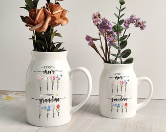 Custom Grandma's Garden Flower Vase,First Mom Now Grandma,Kids Name Flowers Vase,Birth Month Flower Grandma Vase,Mother's Day Gift