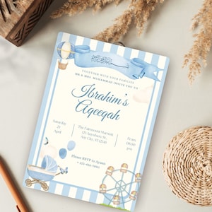 Invitation Aqeeqah, bébé musulman, faire-part de naissance, modèle d'invitation, invitations modifiables personnalisées, fonction islamique, carte d'invitation