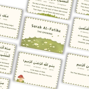 Sura AL-Fatiha Schede flash Carte islamiche Carte di preghiera per bambini per bambini musulmani Attività Ramadan Corano Cartoline stampabili Regali islamici