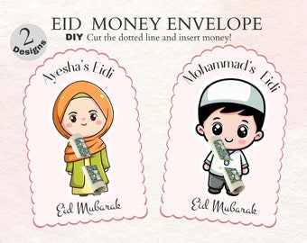 Personalized Eid Mubarak Money Card Eidi Holder Card Eid Money Envelope Cards Eid ul Fitr card Happy Eid Card Printable Eid Mubarak Card