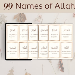 99 Namen van Allah Flash Cards Minimalistische Islamitische Flashcards Moslimkaarten Asma ul Husna Educatieve kaarten Esthetische islamitische kaarten voor kinderen