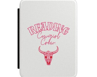 Reading Cowgirl Crew Kindle Case White & Pink Western Bull Horn Aesthetic