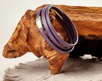 Purple Cuff Leather Bracelet , Purple Wrap Leather Bracelet, Birthday Gift