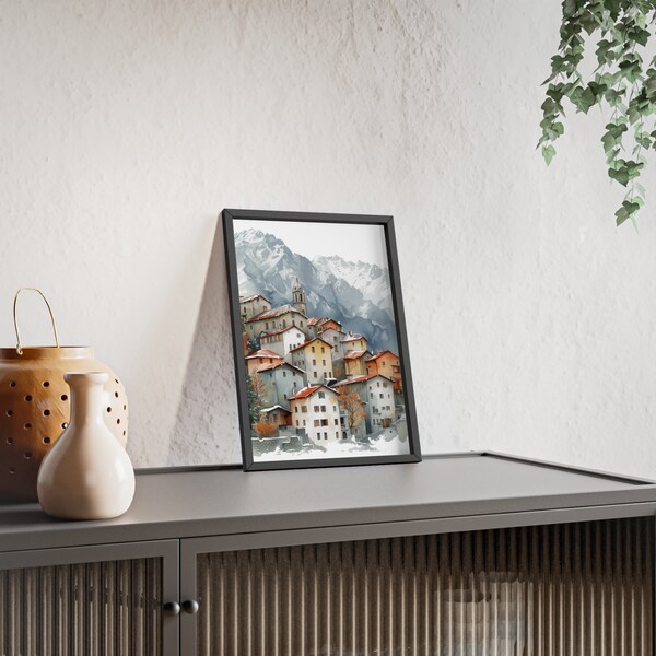 Mountain Houses - Poster with Wooden Frame