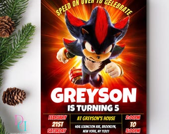 Editable Shadow the Hedgehog Birthday Invitation, Shadow Birthday Invitation, Editable Sonic, Printable Birthday Invitations, Sonic Template