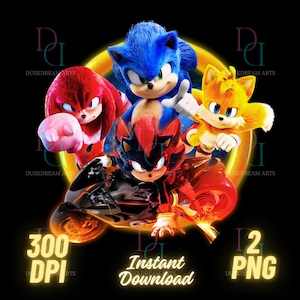 Sonic The Hedgehog 3 PNG, Sonic 3 PNG, Sonic Shirt, hohe Qualität, Cricut, Druckbare Datei, Cake Topper, Transparent, digitale Datei, Sonic 3 Charaktere