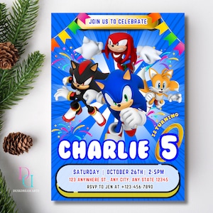 Editable Sonic the Hedgehog Birthday Invitation, Sonic Birthday Invitation,Printable Sonic Invite,Sonic Birthday Template,Sonic Themed Party