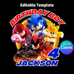 Sonic The Hedgehog 3 PNG editable, Sonic 3 PNG, camiseta Sonic 3, descarga instantánea, plantilla de cumpleaños de Sonic, adorno para tarta, camiseta de cumpleaños de Sonic