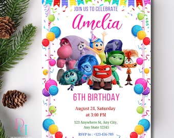 Editable Inside Out 2 Invitation, Inside Out 2 Invitation, Editable Birthday Template, Canva, Kids Birthday Invitation, Editable Invitation