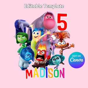 Editable Inside Out 2 png, Inside Out 2 png, Camisa Inside Out 2, Archivo Digital, Descarga Instantánea, Plantilla de Cumpleaños Inside Out 2, Cake Topper