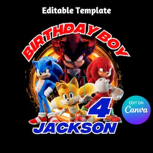 Sonic The Hedgehog 3 png modificabile, Sonic 3 png, maglietta Sonic 3, download immediato, modello di compleanno di Sonic, cake topper, maglietta di compleanno di Sonic