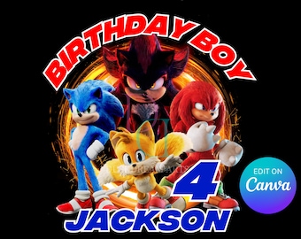 Bearbeitbare Sonic The Hedgehog 3 png, Sonic 3 png, Sonic 3 Shirt, Instant Download, Sonic Birthday Vorlage, Kuchendeckel, Sonic Birthday Shirt