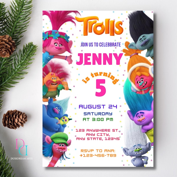 Trolls invitation, Trolls Birthday Invite Printable, Trolls Craziest Party Birthday Invitation, Digital Trolls Party Editable Template Canva