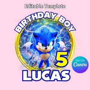 Sonic The Hedgehog PNG editable, Sonic PNG, camiseta de Sonic, descarga instantánea, plantilla de cumpleaños de Sonic, adorno para tarta, camiseta de cumpleaños de Sonic, Sonic