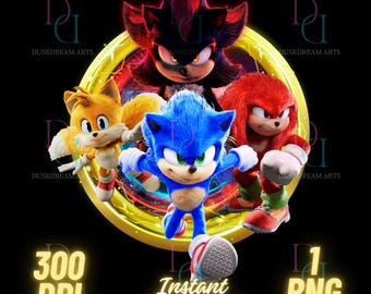 Sonic The Hedgehog 3 PNG, Sonic PNG, Sonic Shirt, High Quality, Cricut, Printable,Cake Topper,Transparent png,Digital,Shadow,Knuckles,Tails