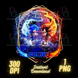 Sonic The Hedgehog 3, png, Sonic 3 png, Sonic 3 filmshirt, hoge kwaliteit, Sonic 3 Shadow, taarttopper, transparant, digitaal bestand, Sonic 3 png-ontwerp