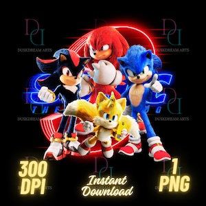 Sonic The Hedgehog 3 PNG,Sonic 3 PNG,Sonic 3 Movie Shirt,Sonic characters png,High Quality,Sonic Shadow,Cake Topper,Transparent,digital file