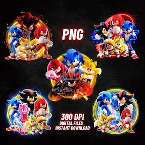Sonic The Hedgehog 3 PNG bundle, Sonic 3 PNG, Sonic 3 Shirt, Transparent, Instant Download, Shadow, Tails, Knuckles, High Quality png,Cricut