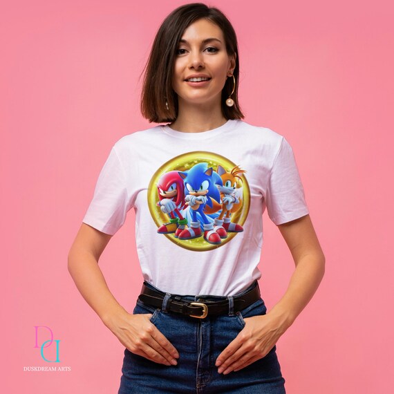 Merchandising Jeu T-shirt Sonic The Hedgehog Officiel Pour Enfants - 100% Coton - Design Green Hills - Personnages Sonic, Knuckles, Tails Cadeau Fan Jeux Vidéo
