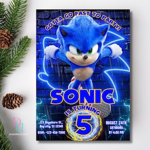 Bearbeitbare Sonic-Geburtstagseinladung, Sonic The Hedgehog-Geburtstagseinladung, bearbeitbarer Sonic, druckbare Geburtstagseinladungen, Sonic-Vorlage