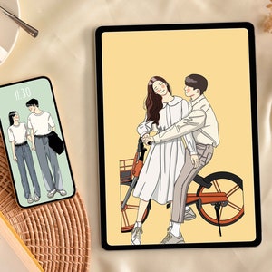 Minimalist Couple Portrait, Cute Cartoon Illustration, Personalized Print, Personalized Gift,Custom Portrait,Couple Memory Digital Gift