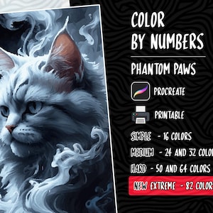Cats Coloring Color by Numbers, Paint by Numbers, Digital Coloring Pages, Procreate Coloring, Animals Coloring by Number Color By Number CBN