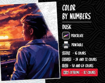 Color by Numbers, Digital Coloring Pages, Paint by Numbers, Procreate Coloring Book, Adults Coloring Book, Dusk Coloring by Numbers