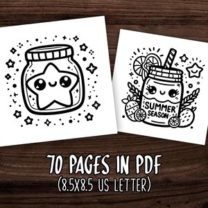 Puede incluir: Dos p&aacute;ginas para colorear en blanco y negro con lindos frascos de dibujos animados. El primer frasco tiene una estrella adentro y el segundo frasco tiene el texto "Summer Season".