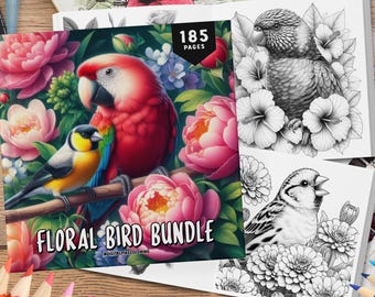185 Vogel Bundle Malseiten, Graustufen Malbuch, Malseiten, Tiere Malbuch, Vogel Malbuch, sofort Download