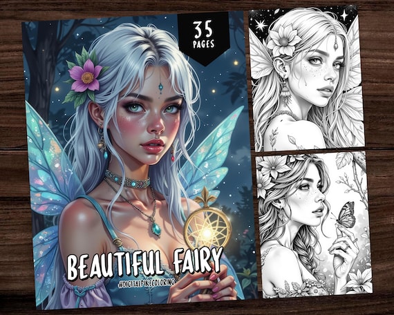 Fairy Coloring Book, Grayscale Coloring Pages, Coloring Sheets, Fantasy Coloring, Beautiful Fairy Coloring Book, Women Coloring Pages