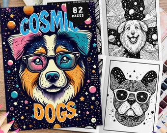 82 Cosmic Dog Coloring Book, Adults Coloring Book, Coloring Sheets, Space Coloring, Teens Coloring, Patterns Coloring, Black Background