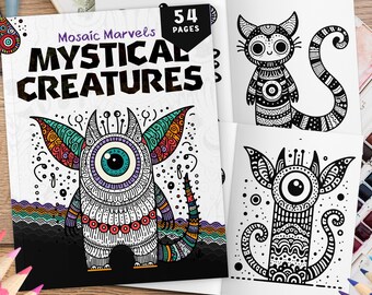 54 Mosaic Marvels Mandala Coloring Book for Adults & Kids, Coloring Sheets, Patterns coloring book, Mystical Creature Coloring Pages