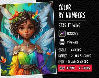 Fairy Coloring Procreate Coloring Paint by Numbers Stress Relief Coloring Digital Coloring Pages Color by Numbers iPad Coloring Cute