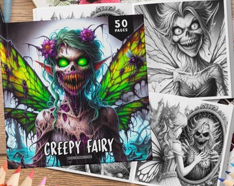 50 Creepy Fairy Coloring Book, Fairy Coloring, Coloring Sheets, Creepy Coloring Pages, Halloween Coloring Book, Monster Coloring