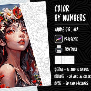 Color by Numbers, Digital Coloring Pages, Paint by Numbers, Procreate Coloring Book, Adults Coloring Book, Anime Coloring by Numbers