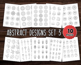 Printable Abstract Pattern Coloring Set – 10 Unique Modern Designs for Adults, Digital Art Therapy Pages for Relaxation and Focus