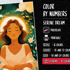 Meditation Coloring Color by Numbers, Paint by Numbers, Digital Coloring Pages, Procreate Coloring, Chill Coloring by Number Meditation Art