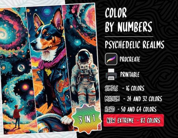 Psychedelic Coloring by Numbers Paint by Numbers Digital Coloring Pdf Procreate Coloring Book Adults Coloring Book Color by Number iPad Pdf