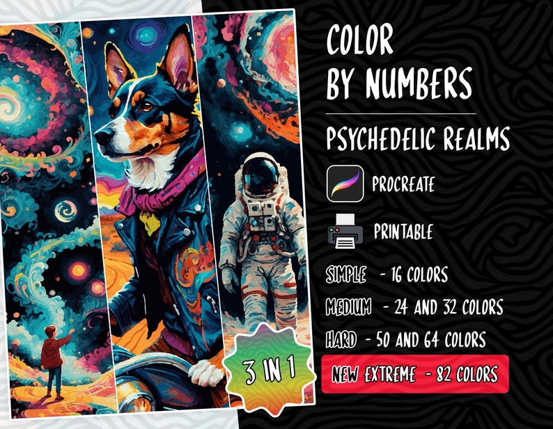 Psychedelic Coloring by Numbers Paint by Numbers Digital Coloring Pdf Procreate Coloring Book Adults Coloring Book Color by Number iPad Pdf