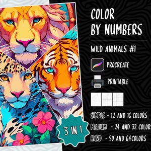 Color by Numbers, Digital Coloring Pages, Paint by Numbers, Procreate Coloring Book, Adults Coloring Book, Animals Coloring by Numbers