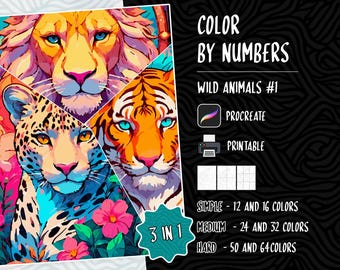 Color by Numbers, Digital Coloring Pages, Paint by Numbers, Procreate Coloring Book, Adults Coloring Book, Animals Coloring by Numbers