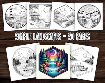 Simple Coloring Pages Bold and Easy Coloring Book Landscape Coloring Printable PDF Coloring Relaxing Coloring Cozy Coloring Book