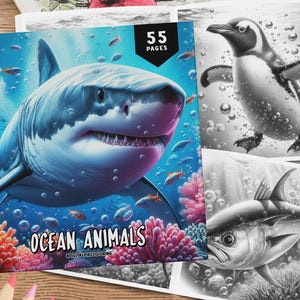 55 Ocean Creature Coloring Pages, Grayscale Coloring Book, Coloring Sheets, Ocean Animal Coloring Book, Ocean Coloring Book For Adults