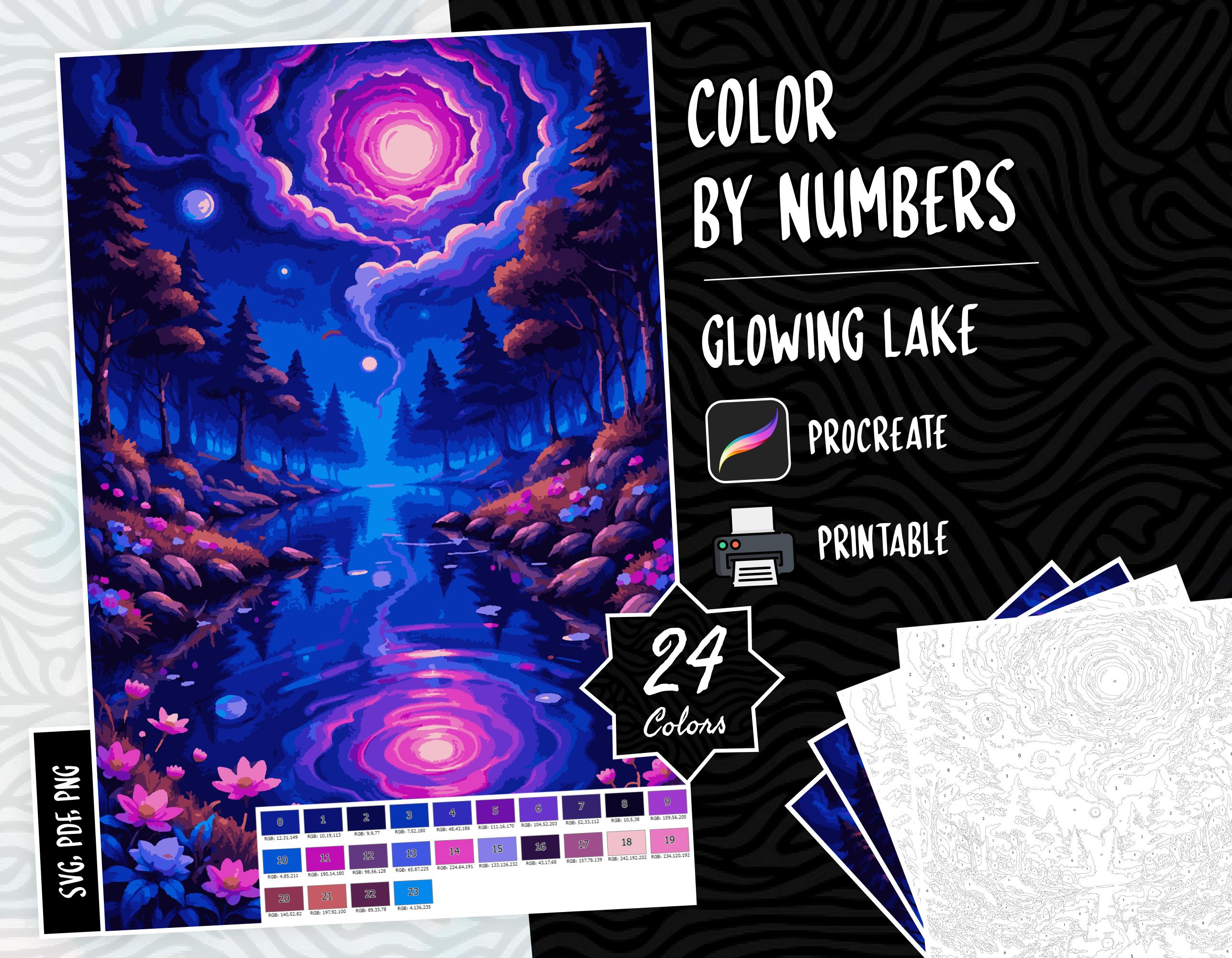 Colorea por números Libro de colorear digital para iPad y Procreate | PDF, SVG, PNG imprimibles Paisajes