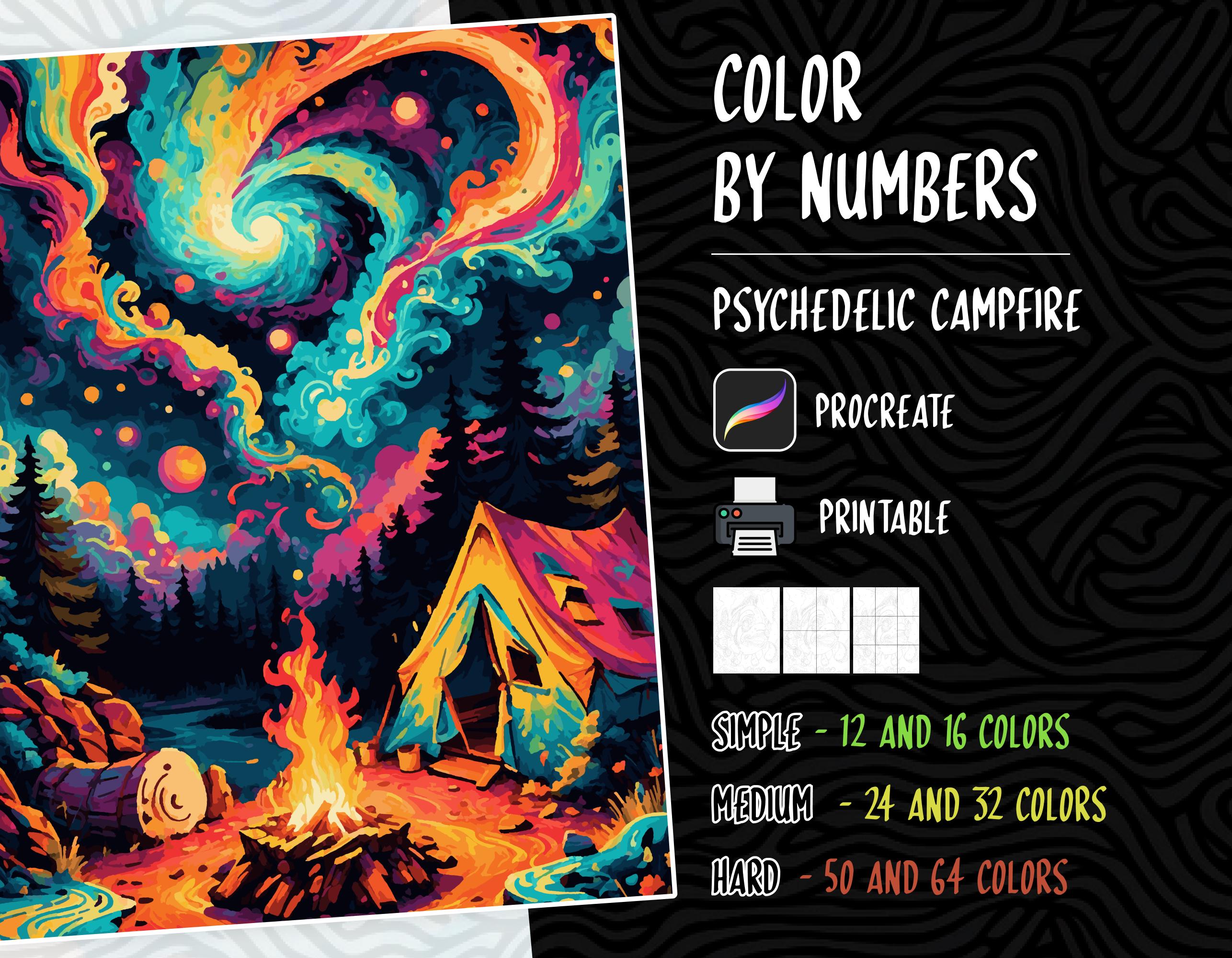 Colorear por números imprimible y para Procreate para adultos | Páginas digitales psicodélicas (PDF, SVG, PNG)