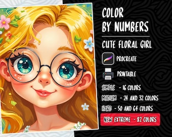 Color by Number, Paint by Numbers, Digital Coloring Pages, Procreate Coloring Book, Floral Coloring Book, Stress Relief Coloring